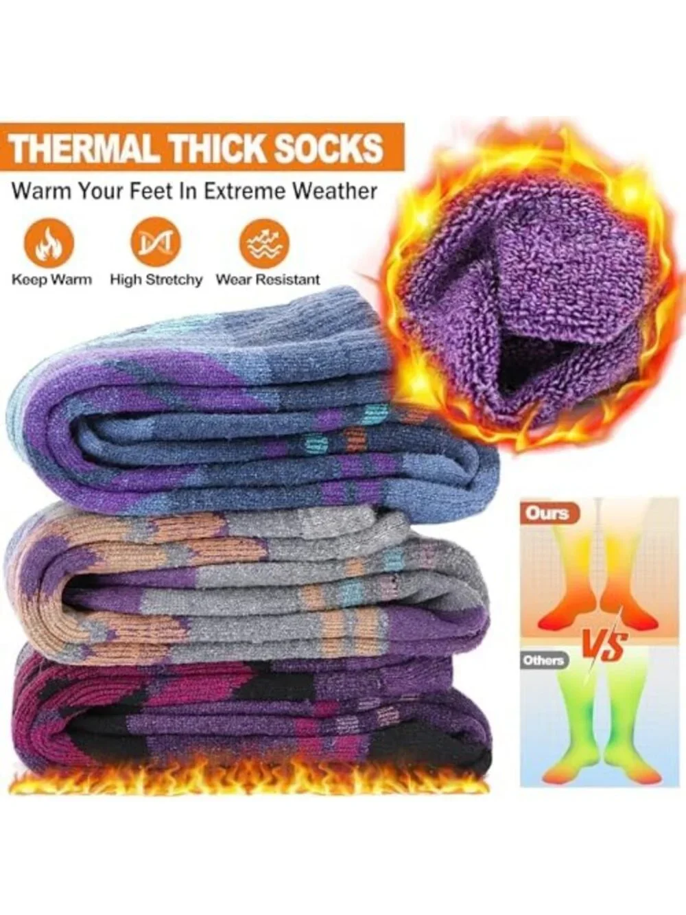 3 Pairs Thick Merino Wool Ski Socks - Thermal Knee High for Winter Sports
